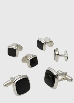 Black Onyx Square Cufflink Stud Set