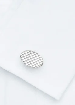 Sterling Silver Ribbed Oval Cufflinks